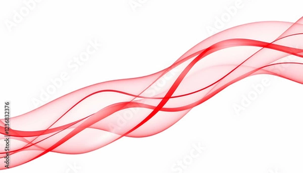 Obraz Abstract waves, flowing ribbons, red and pink hues, transparent curves, dynamic motion, smooth lines, minimalist design, ethereal texture, wispy tendrils, graceful swirls, white background, digital ar