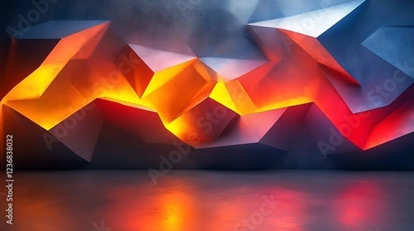 Fototapeta Abstract Geometric Wall Illuminated With Warm Colors
