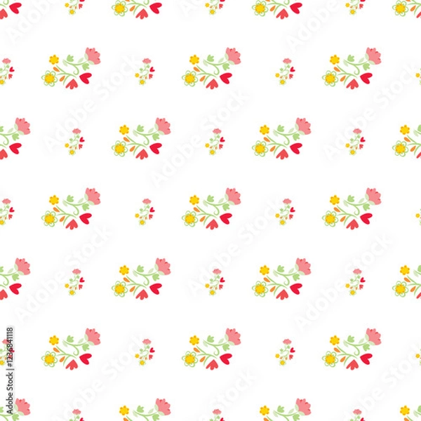 Obraz Seamless Pattern With Colorful Floral Motifs on a White Background
