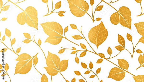 Obraz Delicate golden leaves, autumn foliage pattern, white background, intricate botanical illustration, watercolor texture, seamless nature motif, warm yellow and orange hues, elegant floral design, whims