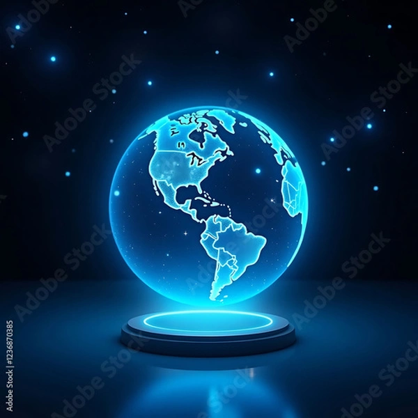 Fototapeta Global Network on Microchip Futuristic digital sphere hovers over a glowing microchip, representing global connectivity and technological advancement