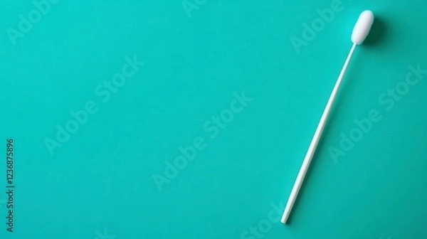 Obraz White Cotton Swab on Turquoise Background for Hygienic Use