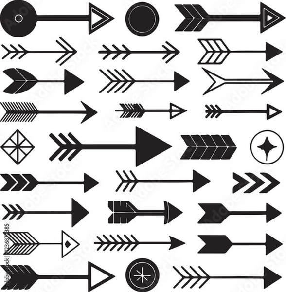 Fototapeta set of arrow icons collection of arrows and seamless pattern with leaves