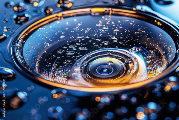 Fototapeta Macro view of a smartphone camera lens showing intricate reflections and vibrant details