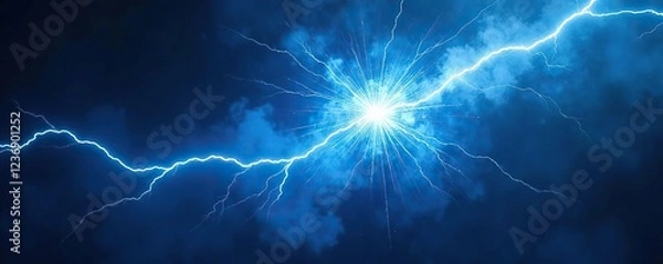 Obraz Sudden burst of blue flashes in a white explosion, lightening bolt, sudden burst, quick release