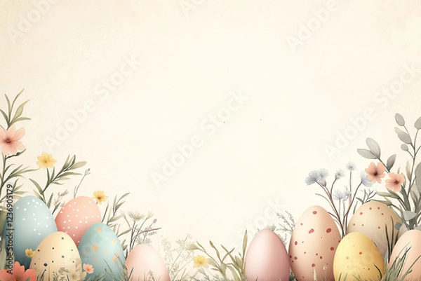 Fototapeta Easter themed card, watercolor style image in soft pink tones with space for inscriptions