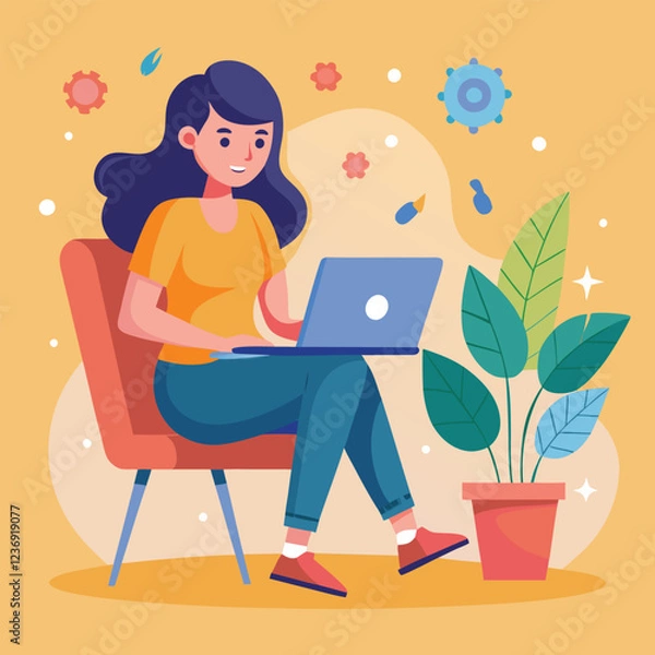 Fototapeta a girl is using his laptop vector