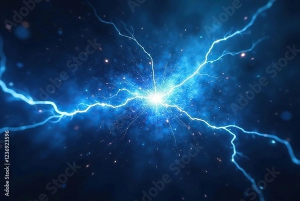 Obraz Sudden burst of blue flashes in a white explosion, lightening bolt, sparkling