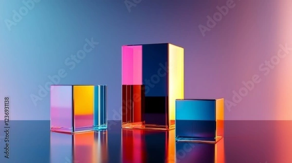 Fototapeta Colorful Geometric Glass Blocks with Soft Gradient Background