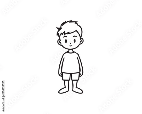 Fototapeta Little handsome short-haired boy. cartoon boy head outlines. Vector illustration isolated on white background