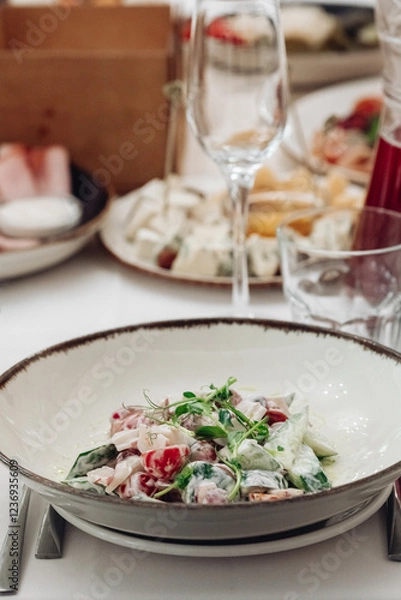 Fototapeta restaurant table setting, banquet, dishes are on the table