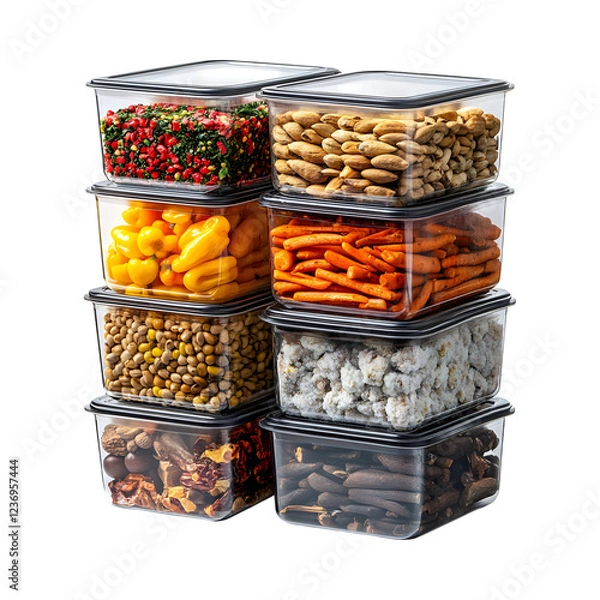 Fototapeta Stackable Airtight Storage Containers for Pantry Organizing Isolated on Transparent Background