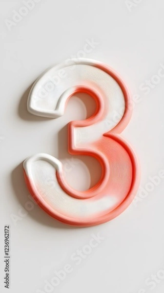 Fototapeta 3. The number 3 on a white background, in a soft, rounded design, with ample space around it