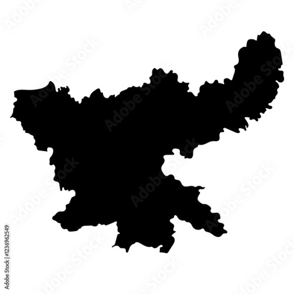 Fototapeta Hand drawn black map of Jharkhand, Indian state. Silhouette, geography. Vector isolated on white background	