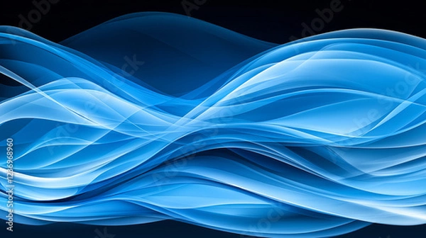Fototapeta Abstract Flow: A captivating digital abstract of swirling, translucent blue waves against a dark background, evoking movement, energy, and the flow of time. The fluid.