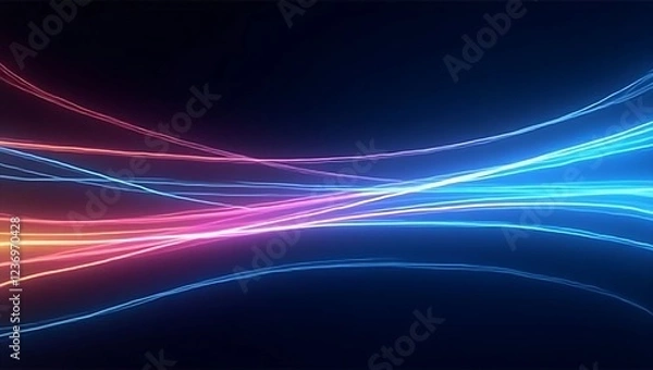 Obraz A motion graphic inspired abstract background with vibrant light streaks flowing in multiple directions. Generative Ai.