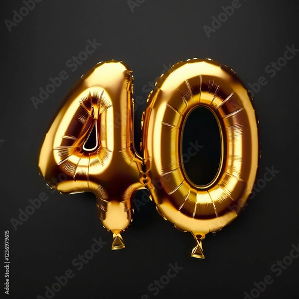 Fototapeta Golden balloon with the number 40 on a black background, birthday and holiday concepts