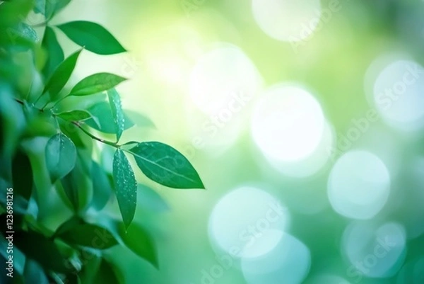 Fototapeta Abstract green watercolor background with blurred shapes and bokeh, white background, soft blurred background with green tones, blurred greenery, blurred abstract background