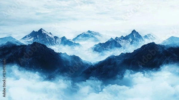 Fototapeta Majestic mountain landscape serene environment abstract art soft brush strokes calming atmosphere gigapixel quality