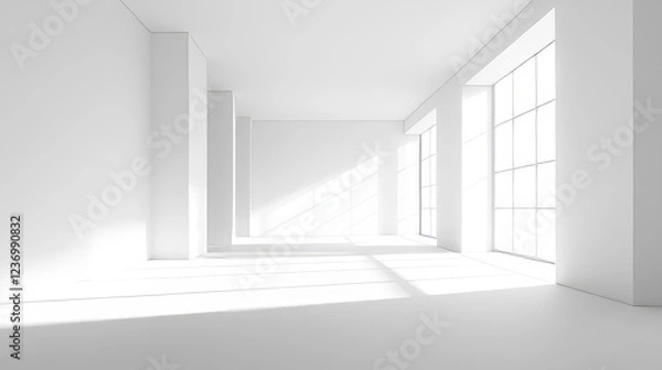 Fototapeta abstract white room minimalistic interior building simple geometry 3d render illustration