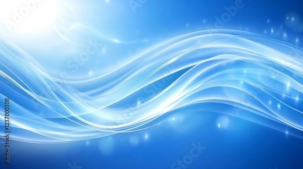Fototapeta Abstract Blue Waves with Sparkling Lights Background