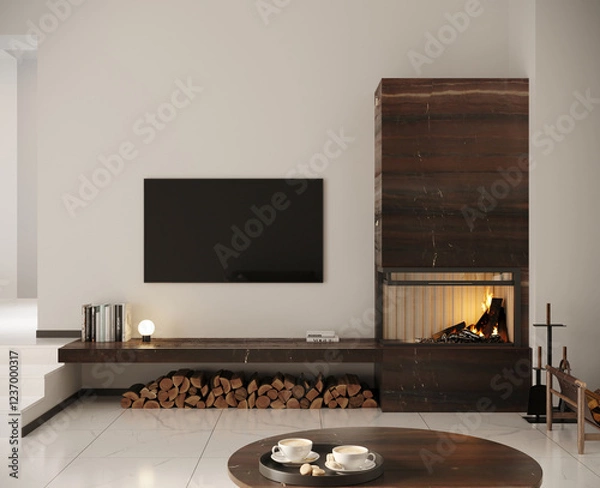 Fototapeta Modern Elegance: Minimalist Fireplace Visualization with Duetto Marble