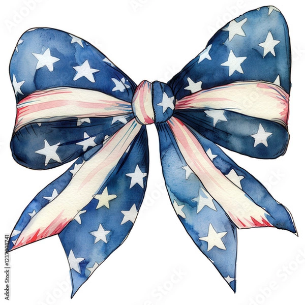 Fototapeta Patriotic bow with american flag design featuring stars and stripes motif png isolated