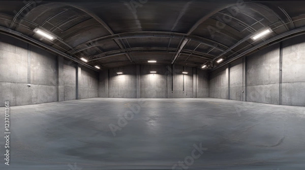 Obraz lights in an industrial empty concrete studio 360 panorama vr environment map. 3D Illustration