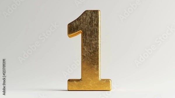 Fototapeta Golden number one on white background. 3d metal golden number one.