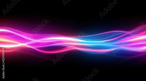 Fototapeta abstract light trails with vibrant neon colors, dark background, energetic movement, pink and blue hues, futuristic design, modern light art, dynamic visual effect