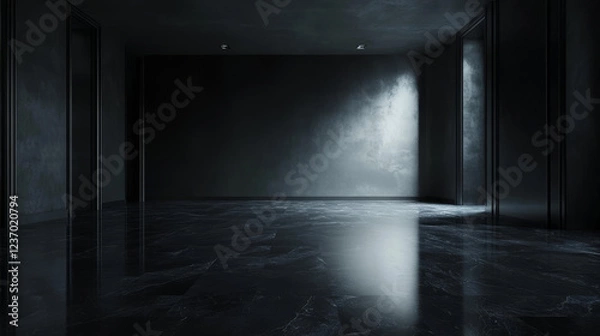 Fototapeta Empty dimly lit room 3d render illustration. 3D Illustration