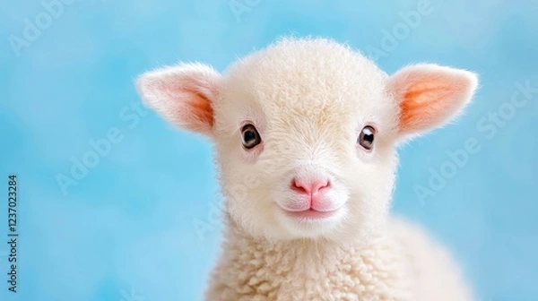 Fototapeta Cute lamb portrait, spring background, farm animal