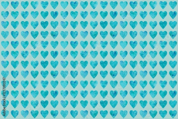 Fototapeta Abstract blue background with watercolor hearts. Seamless watercolor pattern.