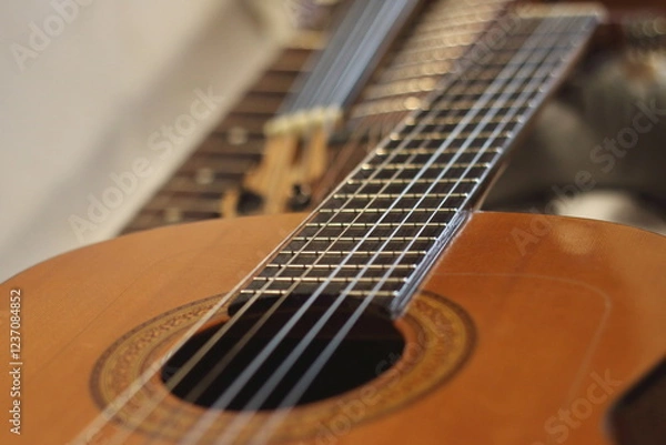 Fototapeta Classical Guitar with Open Soundhole: Elegant Details and Warm Tones