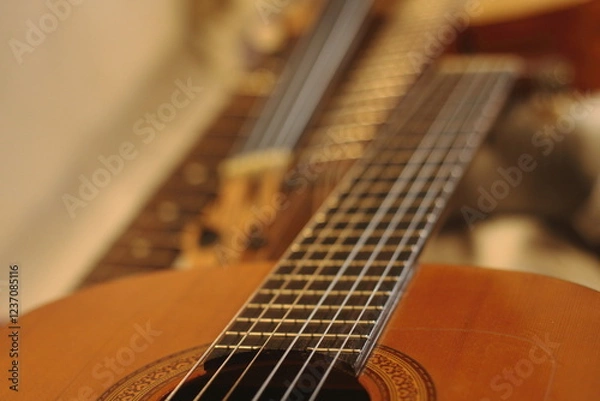 Fototapeta Classical Guitar with Open Soundhole: Elegant Details and Warm Tones