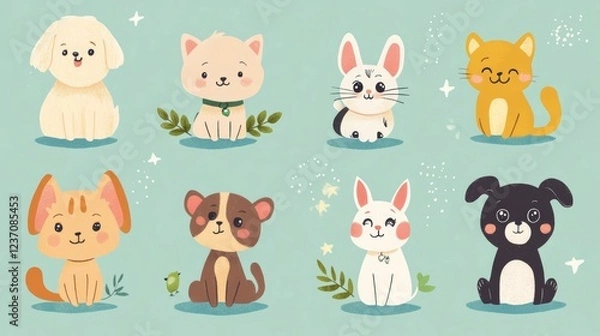 Fototapeta Adorable cartoon pet illustrations!

Find a playful mix of dogs, cats, birds, rabbits, and more in fun poses. These cute animals liven up any space with their cheerful presence.