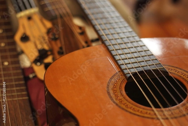 Fototapeta Classical Guitar with Open Soundhole: Elegant Details and Warm Tones