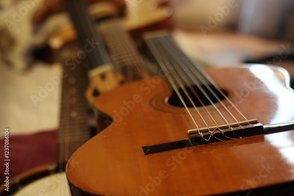 Fototapeta Classical Guitar with Open Soundhole: Elegant Details and Warm Tones