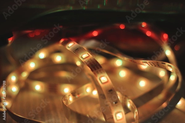 Obraz Tangled Glow: The Electric Dance of LED Light Strips