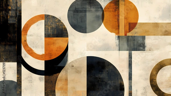 Fototapeta Abstract geometric artwork featuring circles and squares. Muted Earthtones. Illustration