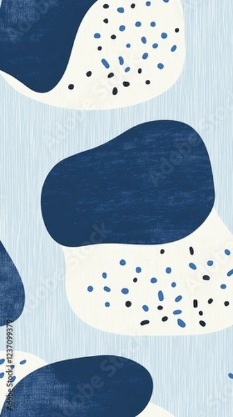 Fototapeta Simple flat illustration of wavy blue shapes on light blue background creating abstract pattern, sky blue, white and dark blue colors