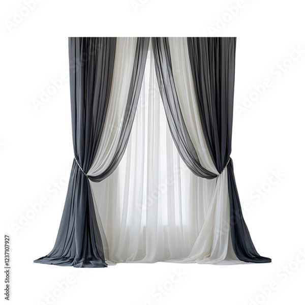 Fototapeta Layered Blackout Curtains with Sheer Panels Isolated on Transparent Background