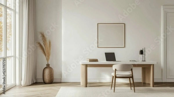 Fototapeta Serene Modern Workspace with Minimalist Design and Natural Light