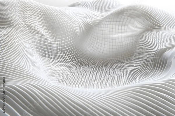 Fototapeta Abstract White Grid Pattern 3D Wave Modern Architectural Design Texture Background
