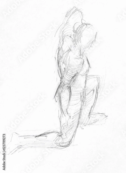 Fototapeta hand-drawn top view of of male model on one knee