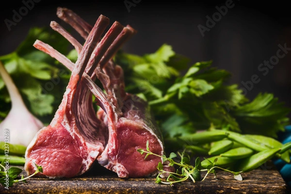 Fototapeta Raw racks of lamb 