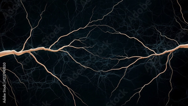 Obraz Electric currents on a dark background, abstract energy flow, lightning strike effect, high-voltage power, neural network visualization, AI intelligence concept, futuristic design.