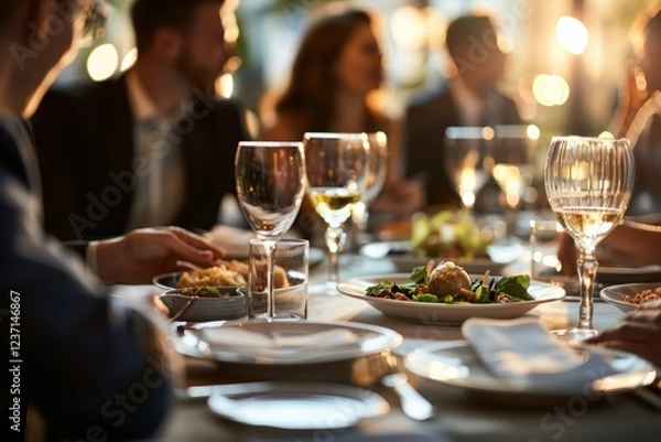 Fototapeta Business Networking Dinner in Elegant Hotel Setting for Professional Gatherings