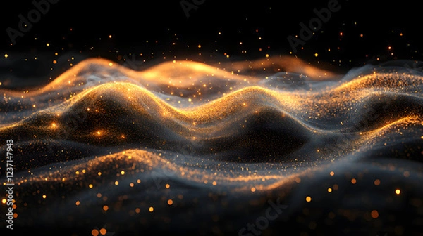 Fototapeta Luxurious golden light trails with sparkling dust in motion