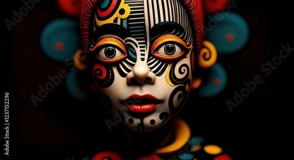 Fototapeta Colorful artistic sculpture with intricate patterns and vibrant facial features